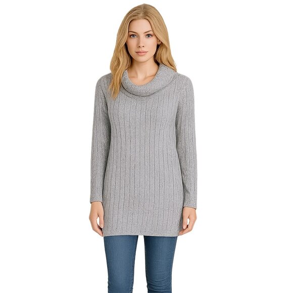 NWT White House Black Market Sweater XL Cowl Neck Banded Tunic Gray Cozy WHBM37